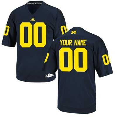 Men%27s Michigan Wolverines Customized Replica Football Jersey -2015 Navy Blue